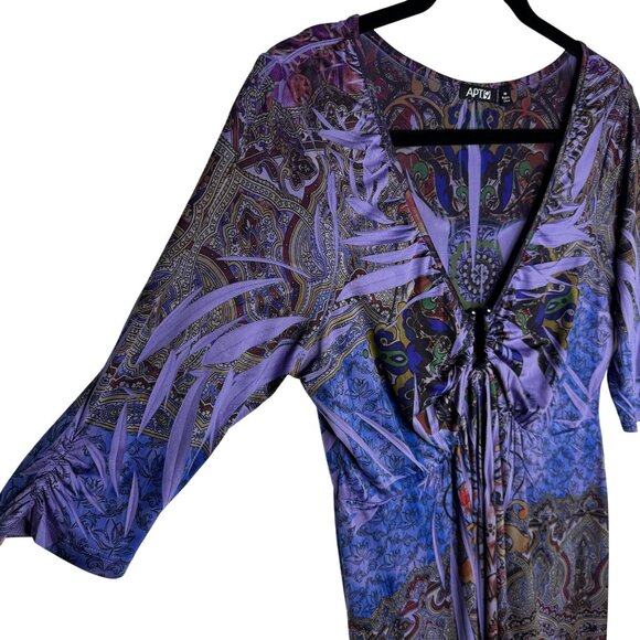 VTG Y2K Apt.‎ 9 Purple Paisley Kaleidescope BabyDoll Dress Metal Bull Ring Sz M - Picture 5 of 11